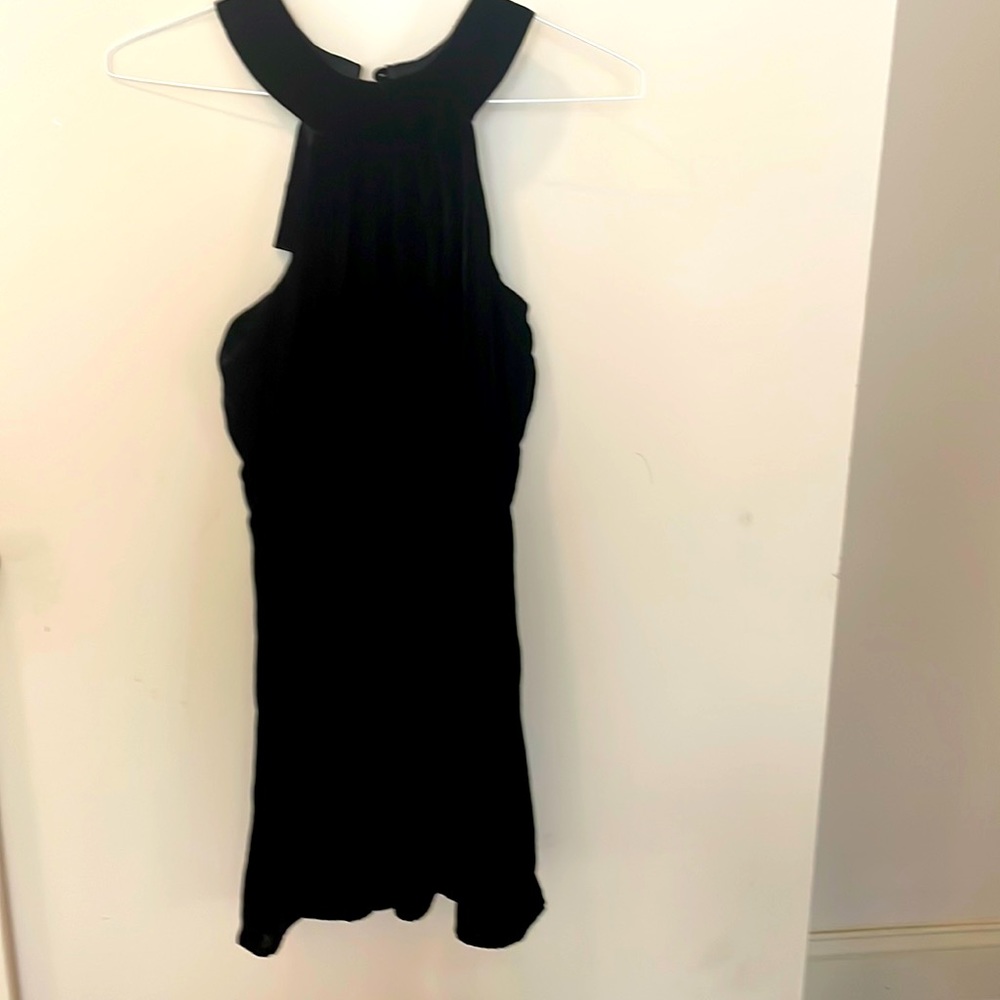 INC International Concepts black velvet Halter with back ruffles Dress